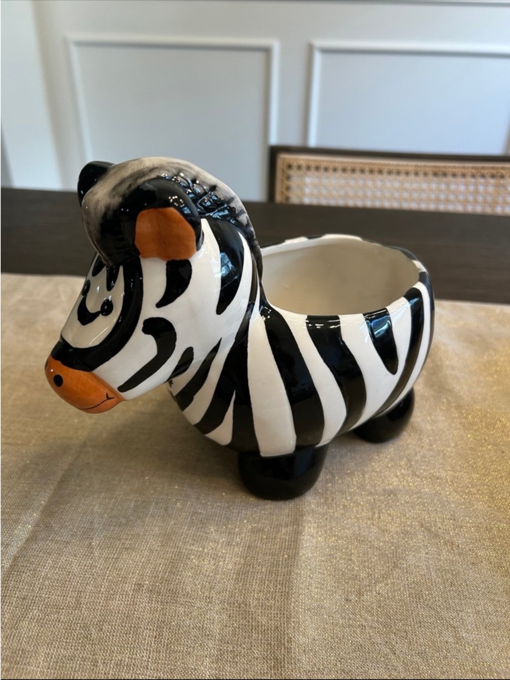 Hand-Painted Black & White Zebra Ceramic Planter